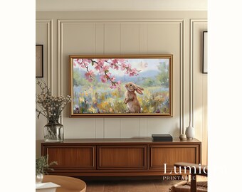 Easter Bunny Samsung Frame TV Art, Spring TV Decor, Rabbit Oil Painting, 4K Digital Download, Floral Wall Art, Aesthetic Holiday Screen Art, image 5