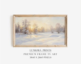 Samsung Frame TV Art Winter Sunrise Landscape • Snowy Minimalist Painting • Soft Pastel Winter Wall Art, image 1