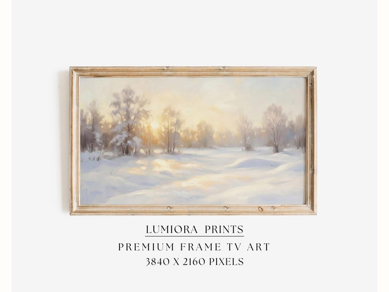 Samsung Frame TV Art Winter Sunrise Landscape • Snowy Minimalist Painting • Soft