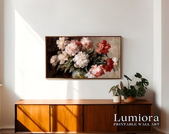 Romantic Red Roses Samsung Frame TV Art, Vintage Flower Bouquet, Classical Oil Painting, Valentine's Day Decor, Moody Floral Wall Art, 4K, image 3
