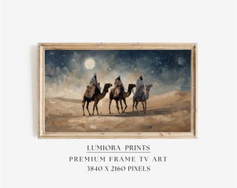 The Three Wise Men’s Journey TV Art, The Star of Bethlehem Christian Oil Painting, Nativity Samsung Frame TV Art, Magi Journey Tv Art, image 1