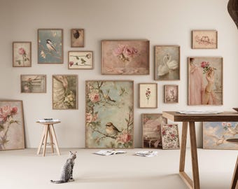 120+ Vintage Pink Gallery Wall Set, Cottagecore Aesthetic Wall Set, Vintage Floral Print Set, Coquette Room Decor, image 5