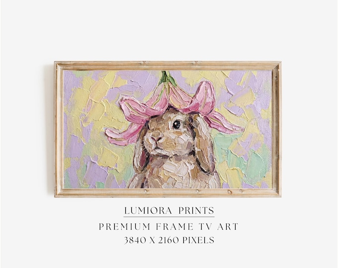 Easter Bunny with Flower Hat Samsung Frame TV Art, Spring…