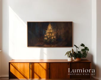 Samsung Frame TV Christmas Tree Art • Moody Candlelit Christmas Tree Painting, Elegant Holiday Wall Art, Dark Christmas Decor, image 3