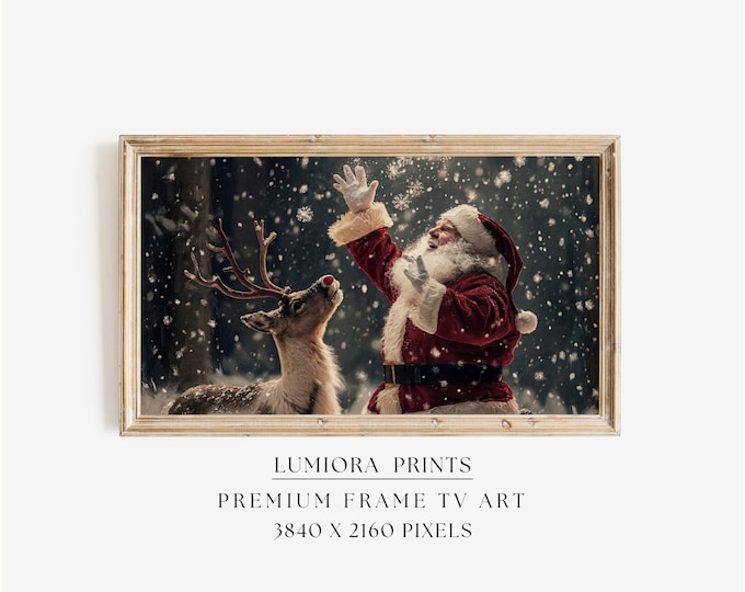 Samsung Frame TV Art Santa & Reindeer • Vintage Christmas…