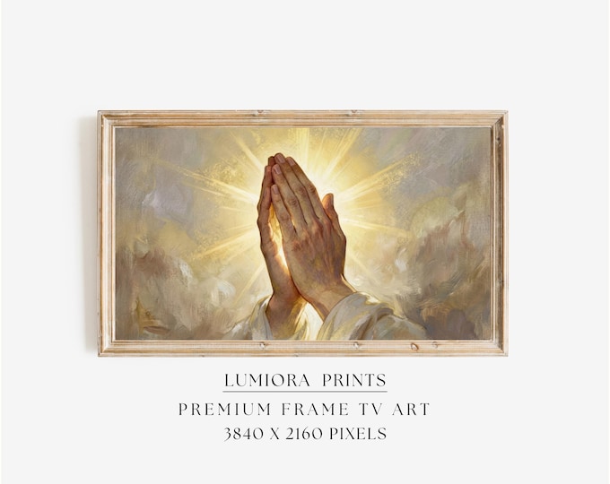 Praying Hands TV Art, Divine Light Christian Oil Painting…