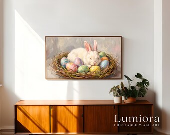 Sleeping Easter Bunny Samsung Frame TV Art, Spring TV Decor, Rabbit Oil Painting, 4K Digital Download, Holiday Screen Art, Nursery Wall Art, image 3