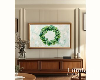 St. Patrick’s Day Samsung Frame TV Art, Lucky Clover Wreath TV Decor, Green Aesthetic Screen Art, Irish Holiday Background, 4K, image 5