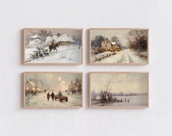200+ Winter Frame TV Art Bundle, Vintage Snowy Landscape Oil Paintings, Christmas Village Art, Rustic Holiday TV Art, image 6