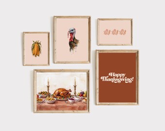 50+ Thanksgiving Prints, Fall Gallery Wall, Turkey Painting Set, Autumn Wall Decor, Give Thanks Poster, Thanksgiving Art, image 12