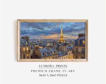 Samsung Frame TV Art Paris Skyline • Eiffel Tower Sunset Painting • Romantic Cityscape Wall Art, image 1