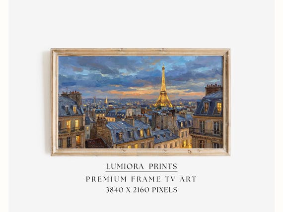 Samsung Frame TV Art Paris Skyline • Eiffel Tower Sunset Painting • Romantic Cit