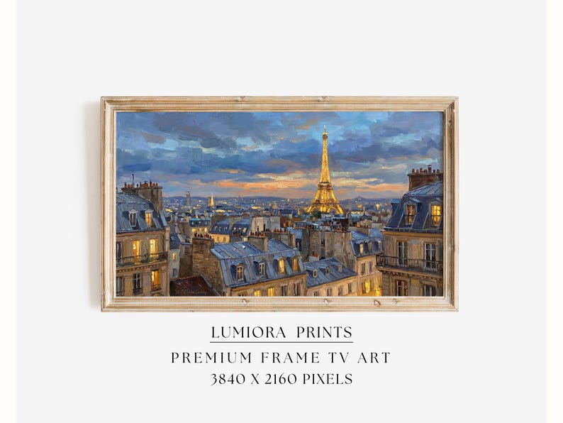 Samsung Frame TV Art Paris Skyline • Eiffel Tower Sunset Painting • Romantic Cit