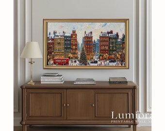 Samsung Frame TV Art Christmas City Scene • Festive European Town Winter Painting • Holiday Street With Christmas Tree • Cozy Christmas Art, image 5