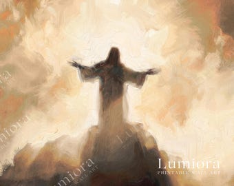 Jesus with Open Arms TV Art, Christ the Redeemer Christian Oil Painting, Ascension of Jesus Samsung Frame TV Art, Spiritual Faith Mountain, image 7