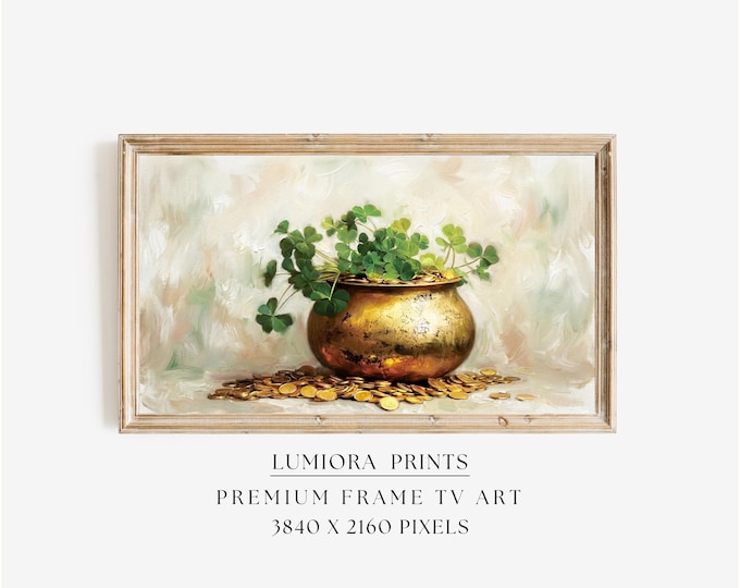 St. Patrick’s Day Samsung Frame TV Art, Lucky Clover Pot TV…