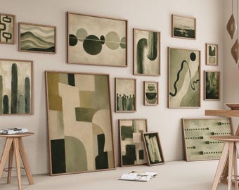 300+ Green Abstract Wall Art Set, Sage Green Gallery Wall, Mid Century Modern Prints, Japandi Decor, image 6