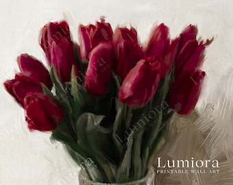 Samsung Frame TV Art Valentine's Day | Red Tulips Bouquet Oil Painting | Spring Floral Still Life | Farmhouse Decor | Botanical 4K Download, image 7