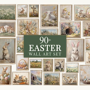 90+ Spring Wall Art Bundle, Vintage Bunny Rabbit Art, Easter Prints Set, Aesthetic Spring Wall Art, Neutral Bunny Prints, Easter Bundle