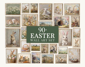 90+ Spring Wall Art Bundle, Vintage Bunny Rabbit Art, Easter Prints Set, Aesthetic Spring Wall Art, Neutral Bunny Prints, Easter Bundle