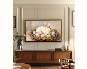 Sleeping Easter Bunny Samsung Frame TV Art, Spring TV Decor, Rabbit Oil Painting, 4K Digital Download, Holiday Screen Art, Nursery Wall Art, image 5