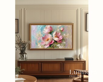 Pink Peony Samsung Frame TV Art, Spring TV Decor, Botanical Oil Painting, 4K Digital Download, Floral Screen Art, Summer Wall Decor, image 5