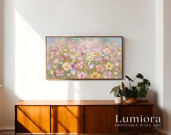 Spring Wildflower Meadow Samsung Frame TV Art, Floral Oil Painting, 4K Digital Download, Cottagecore Wall Art, Summer Screen Decor, image 3