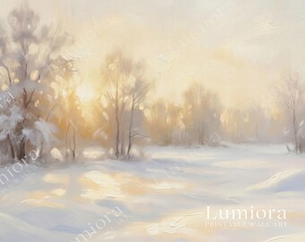 Samsung Frame TV Art Winter Sunrise Landscape • Snowy Minimalist Painting • Soft Pastel Winter Wall Art, image 7