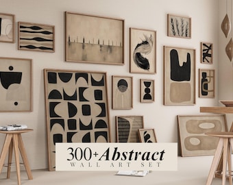 300+ Abstract Wall Art Set, Neutral Wall Print, Beige & Black Abstract Posters, Modern Minimalist Decor, Boho Print Bundle