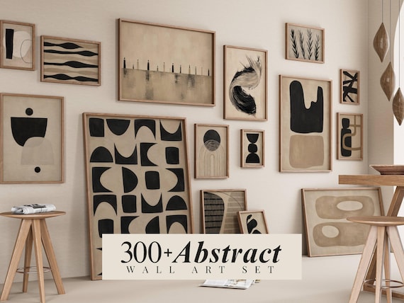 300+ Abstract Wall Art Set, Neutral Wall Print, Beige & Black Abstract Posters, Modern Minimalist Decor, Boho Print Bundle