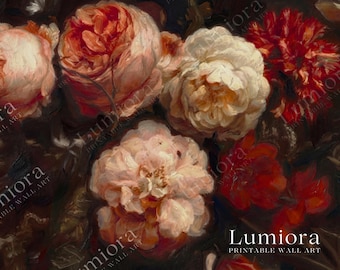 Moody Floral Samsung Frame TV Art Valentine's Day, Romantic Peonies and Roses Bouquet, Dark Academia Oil Painting, Vintage Flower Still Life, image 4