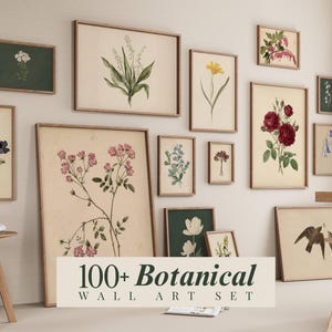 100+ Flower Set, Botanical Wall Art Bundle, Digital Download Gallery Wall Set