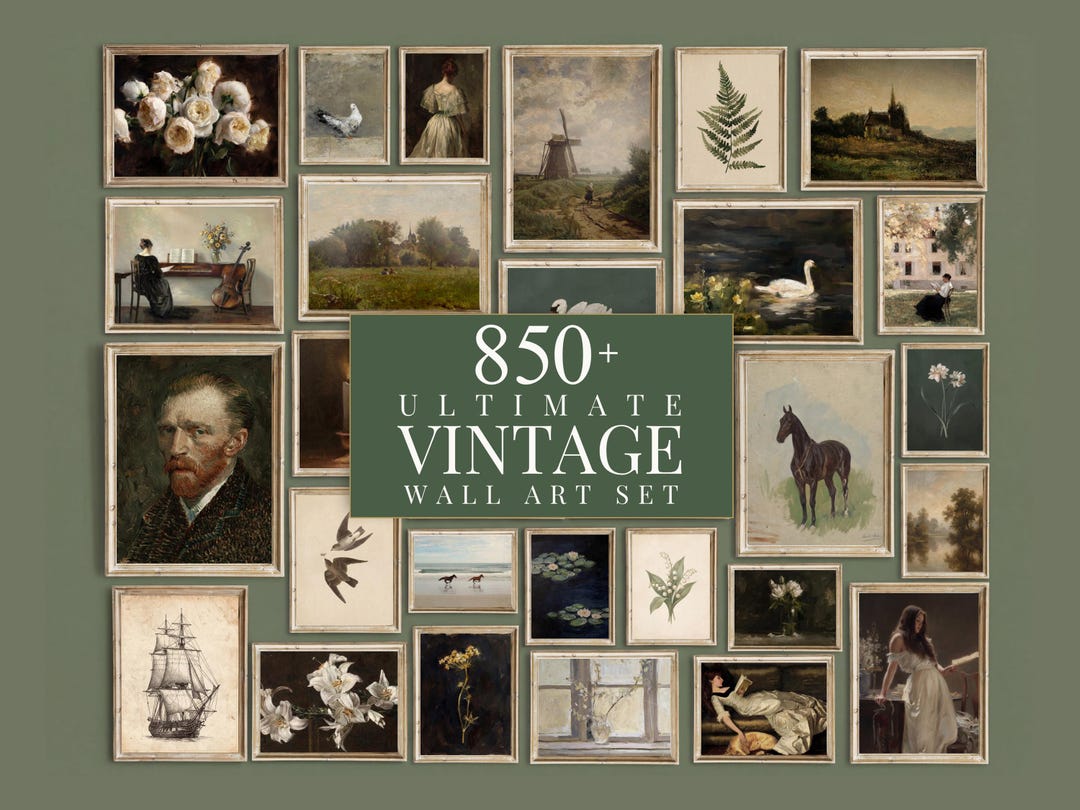 850+ Vintage Print Bundle, Antique Wall Art Set, Rustic Gallery Set, French Country Decor,