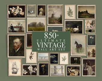 850+ Vintage Print Bundle, Antique Wall Art Set, Rustic Gallery Set, French Country Decor, Cottagecore Prints, Neutral Gallery Wall Mega Set
