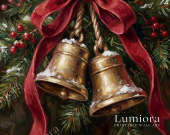 Christmas Bells Samsung Frame TV Art • Golden Holiday Bells • Festive Pine Garland Wall Art • Classic Christmas Decor for The Frame, image 7