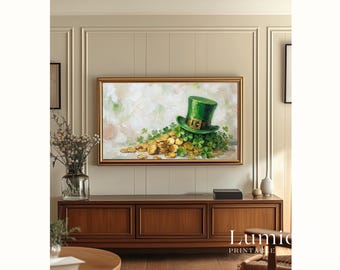 St. Patrick’s Day Samsung Frame TV Art, Pot of Gold TV Decor, Lucky Clover Screen Art, Green Aesthetic Frame Art, Irish Holiday Background, image 5