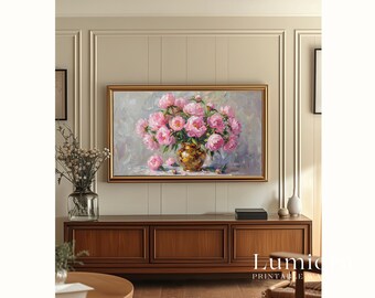 Samsung Frame TV Art Valentine's Day, Pink Peonies in Gold Vase, Spring Floral Oil Painting, Cottagecore Aesthetic, Mother's Day Gift, 4K, image 6