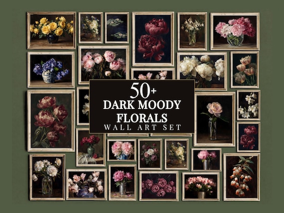 50+ Moody Floral Prints, Dark Botanical Art, Floral Gallery Wall, Vintage Flower Print, Dark Floral Prints, Moody Floral Gallery