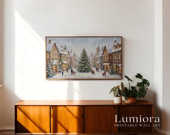 Samsung Frame TV Art Christmas | Vintage Winter Village Scene | Cozy Holiday Town Digital Painting | Snowy Christmas Tree | 4K TV Art, image 3