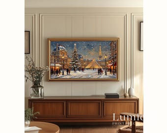 Samsung Frame TV Art Paris Christmas • Louvre Pyramid • Eiffel Tower Winter Painting • Vintage Holiday Wall Art, image 5