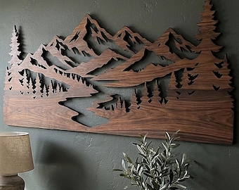 Mountain Forest Wall Art | Wooden Landscape Wall Decor