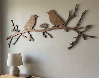 Minimalist Birds on Branch – Elegant Wooden Wall Decoration Gift