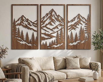 Mountain Wood Wall Art Triptych | Rustic Alpine Wall Decor