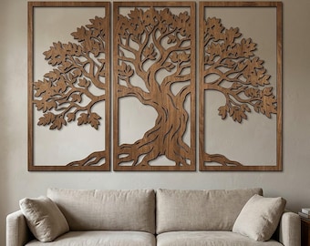Large Tree of Life Wall Art Triptych | Wooden Nature Wall Decor