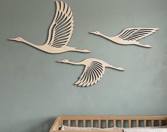 Crane Nursery Wall Art | Wooden Flying Birds Decor | Kids Room Decor