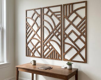 Geometric Wood Wall Art Triptych | Modern Abstract Wall Decor