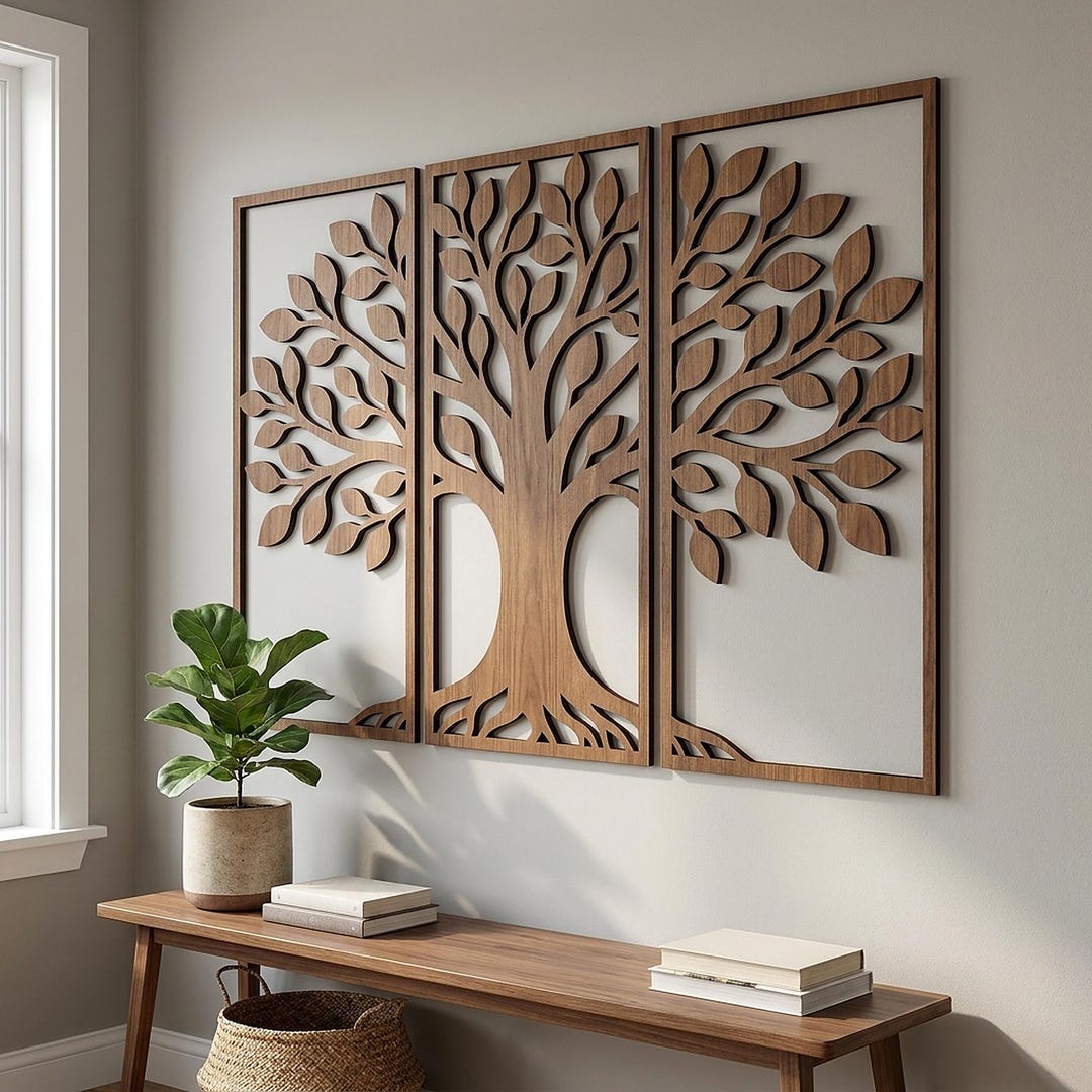 Tree of Life Wall Art Triptych | Wooden Nature Wall Decor - Etsy