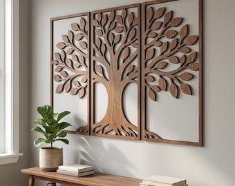 Tree of Life Wall Art Triptych | Wooden Nature Wall Decor