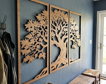 Large Tree of Life Wall Art Triptych | Wooden Nature Wall Decor