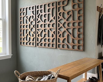 Organic Entryway Wall Art | Japandi Wooden Triptych Decor